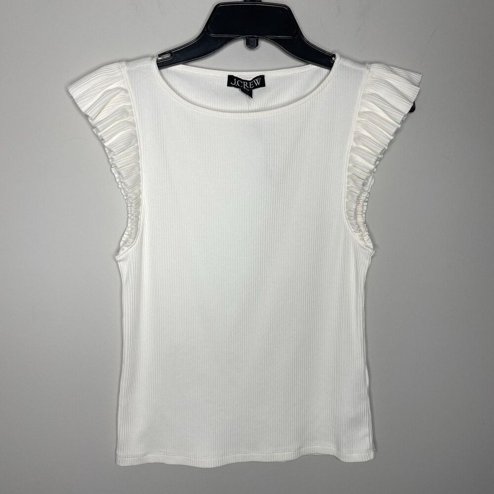 J.CREW Tank Top Women Medium Ivory Vintage Rib Ruffle Tee NEW Boatneck BY423